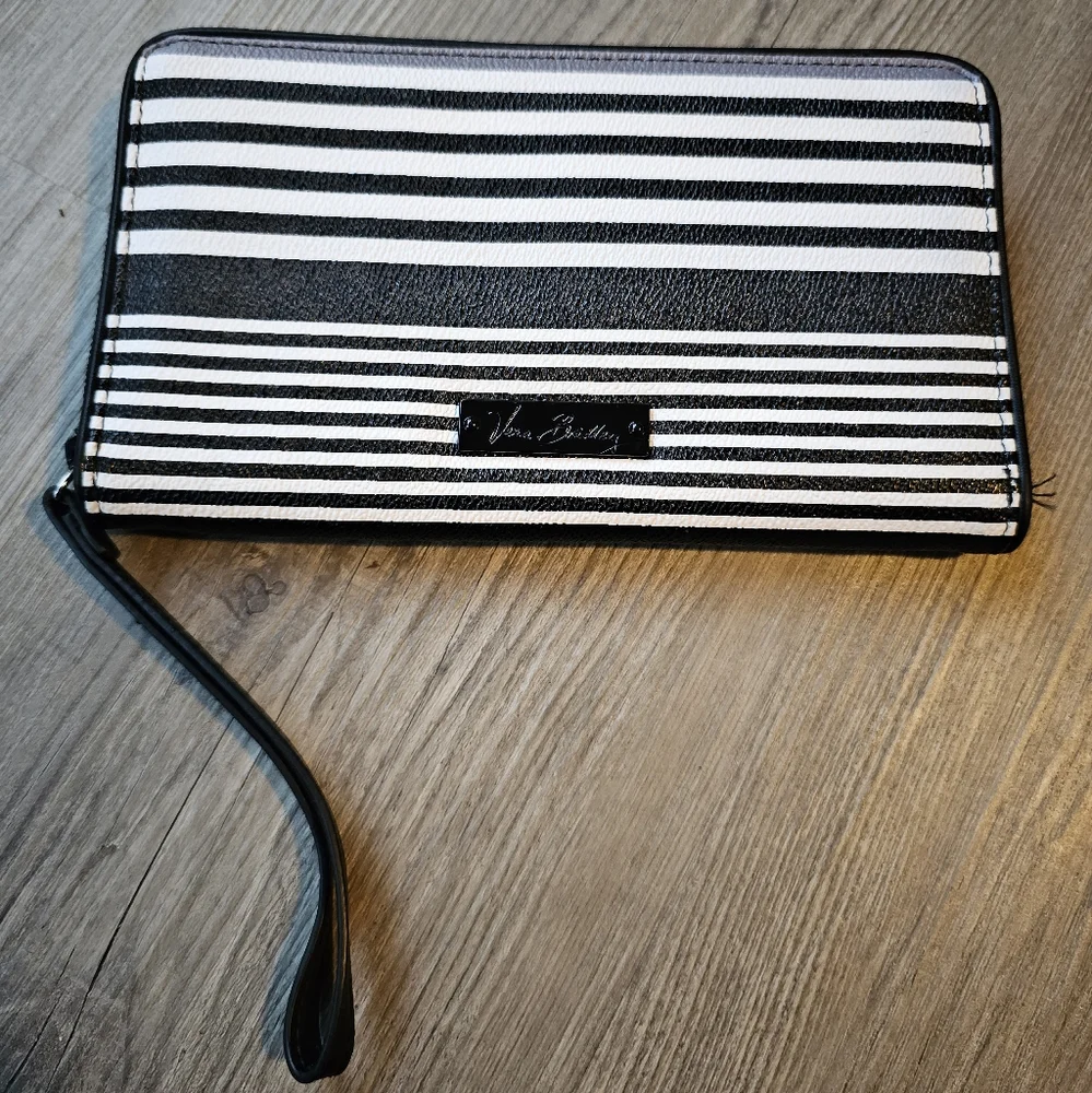Vera Bradley Black and White Striped Faux Leather Clutch Wallet